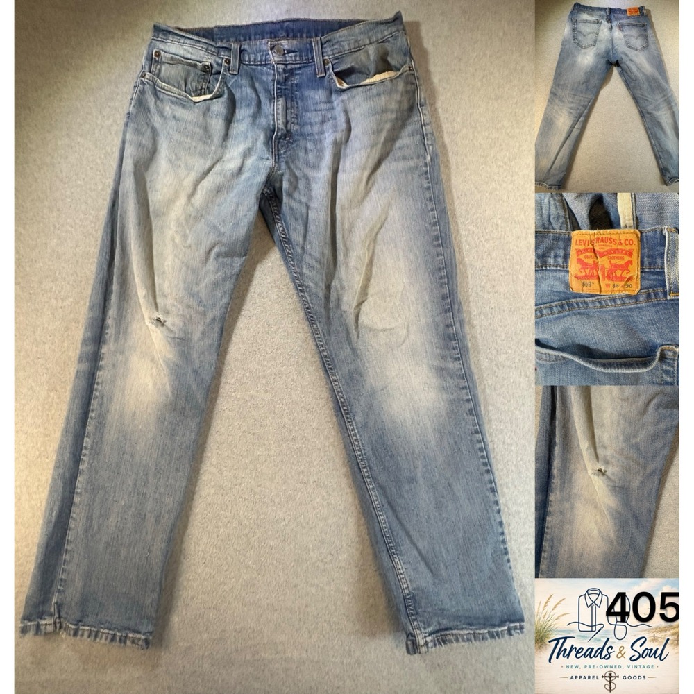 Levis 559 Relaxed Straight Jeans Mens 34x30 Light Wash Blue Denim 00559-0461